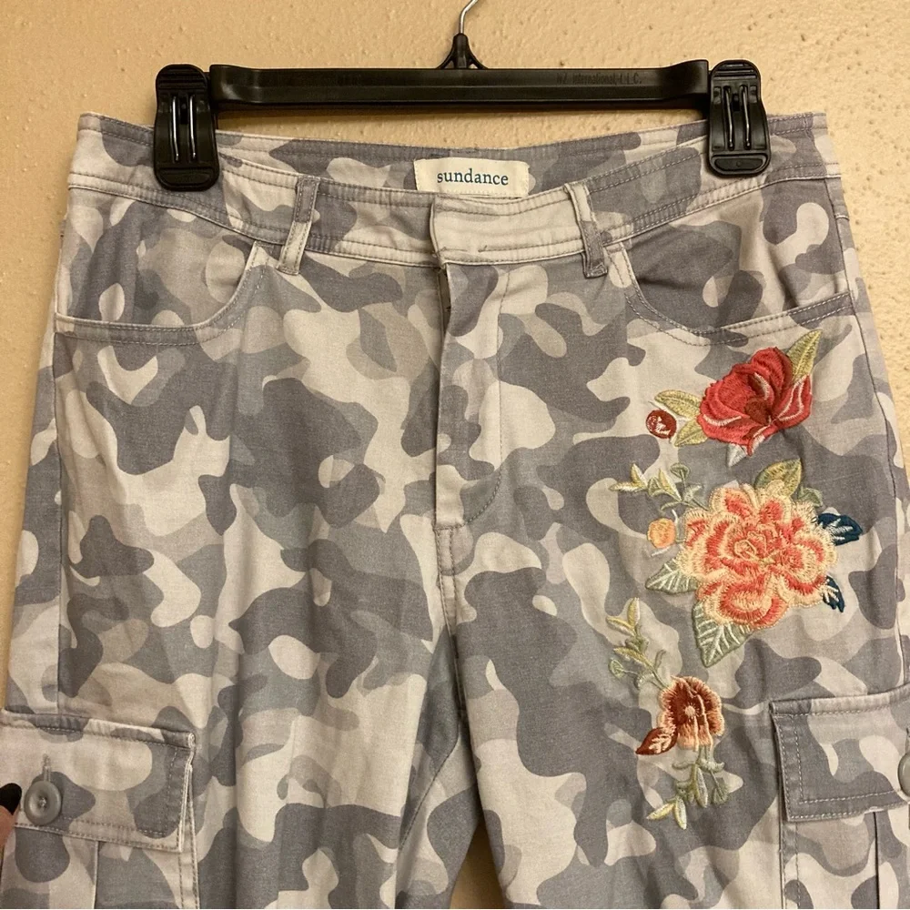 Sundance Gray Camouflage Pants with Floral Detail - Picture 2 of 11
